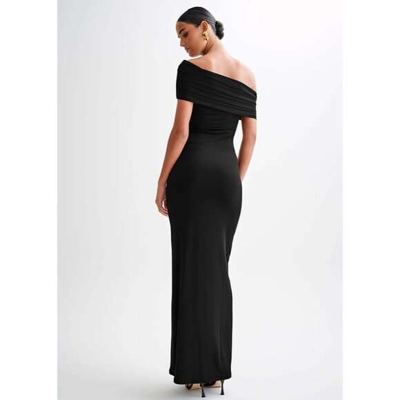 Women's Elegant Off Shoulder Maxi Dress Sleeveless Bodycon Evening Wear - Picture 2 of 5